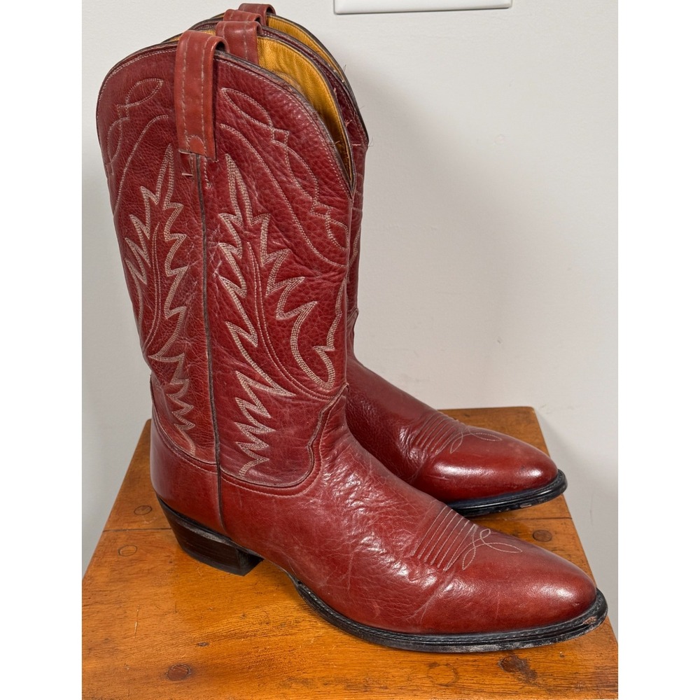 Vintage Rare Nocona Mens Cowboy Boots Size 14 B Narrow Cherry Red Leather USA